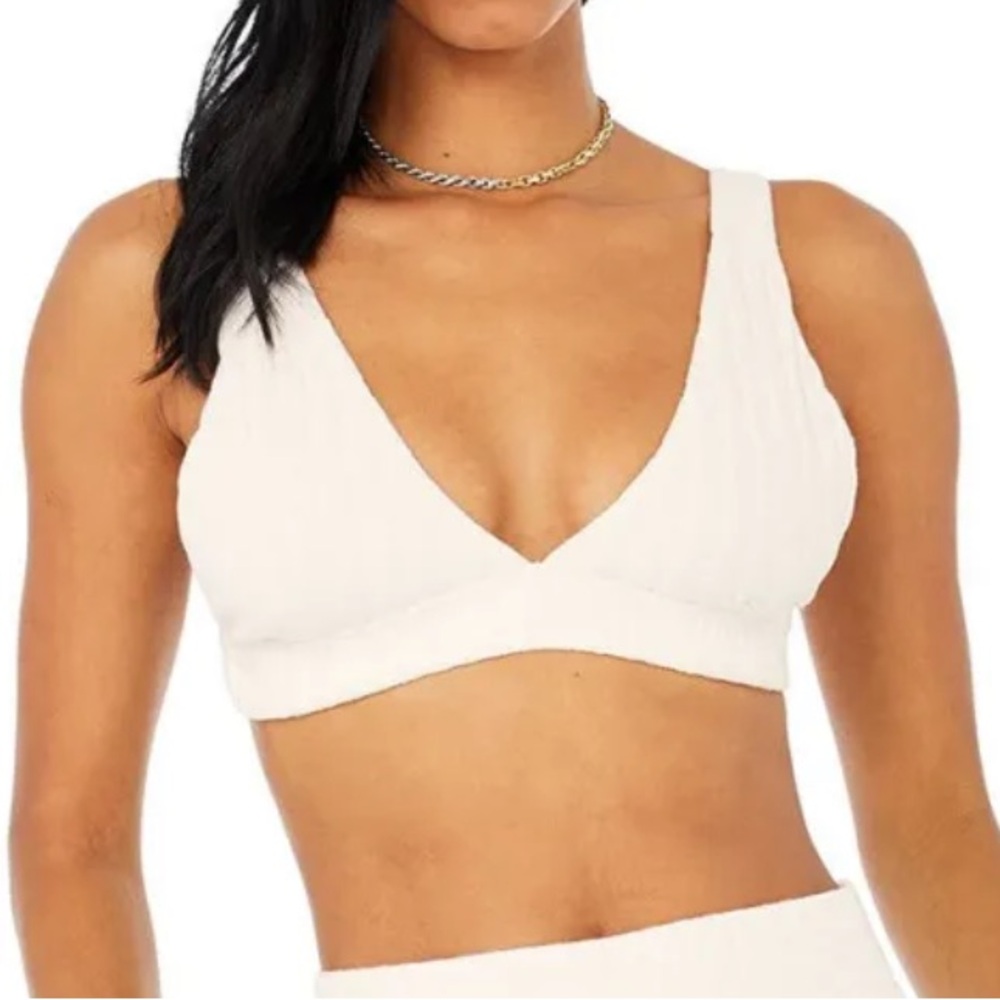 Alo yoga ivory ribbed take comfort lounge intimate sports bra small euc